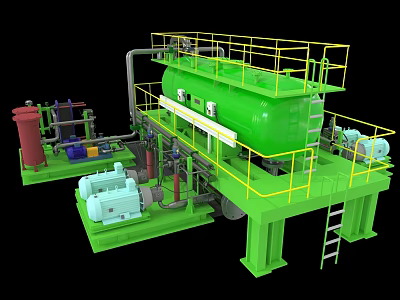 Industrial Equipment With Green Storage Tank Yellow Guardrails Piping System Platform Structure And Pump Units 3d model