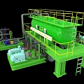 Industrial Equipment With Green Storage Tank Yellow Guardrails Piping System Platform Structure And Pump Units