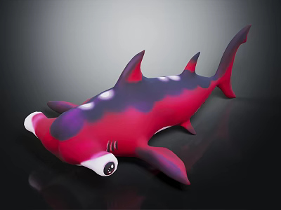 Cute Pink And Purple Shark With Big Eyes Cartoon Toy Design On Black Background 3d model