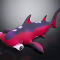Cute Pink And Purple Shark With Big Eyes Cartoon Toy Design On Black Background