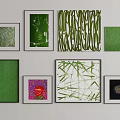Abstract Paintings With Green Tones Varied Patterns And Framed Wall 3d model