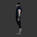 Masked Warrior Character With Blue Sleeveless Outfit Black Pants And Metallic Accessories