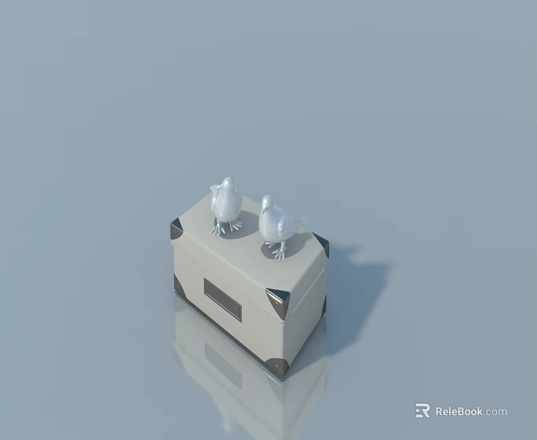White Swing Door with Decorative Dark Corners and Bird Ornaments on Top 3d model 