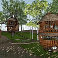 Bamboo Dome Shaped Treehouse Villa With Open Structure And Wooden Stairs In Natural Forest