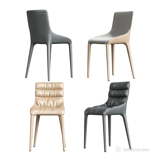Modern Leather Dining Chairs With Ergonomic Design In Gray And Beige Colors For Home Kitchen 3d model 