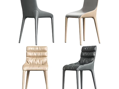 Modern Leather Dining Chairs With Ergonomic Design In Gray And Beige Colors For Home Kitchen 3d model