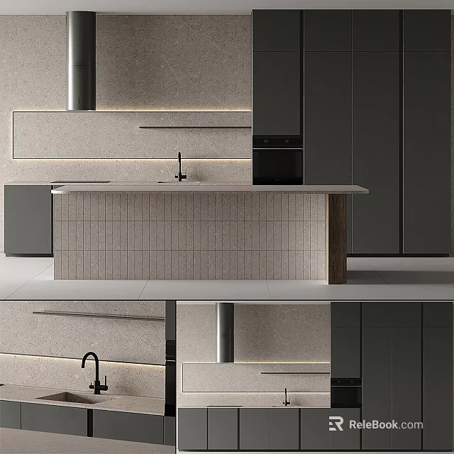 Modern Kitchen Interior With Sleek Gray Cabinets Island Countertop And Sink 3d model 