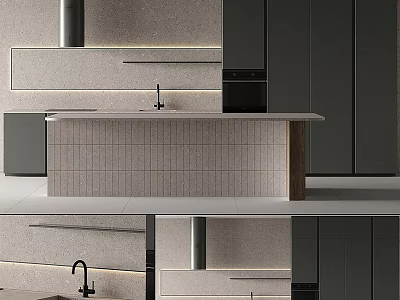 Modern Kitchen Interior With Sleek Gray Cabinets Island Countertop And Sink 3d model