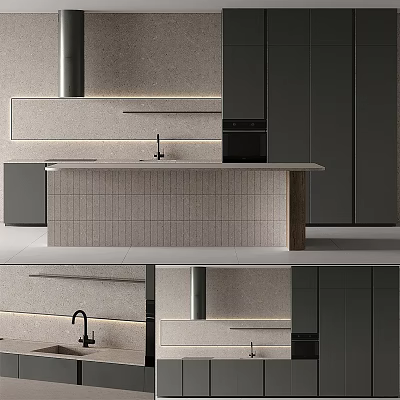 Modern Kitchen Interior With Sleek Gray Cabinets Island Countertop And Sink 3d model