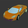 Orange Sports Car 3D Model With Blue Windows And Black Background Reflection 3d model