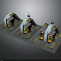 Characters And Creatures Using Triple Yellow Red White Structures With Platforms And Tracks 3d model
