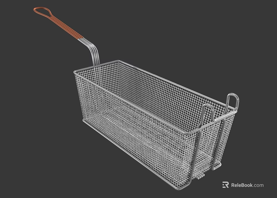 Stainless Steel Frying Basket With Wooden Handle For Kitchen Cooking Use 3d model 