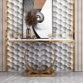 Elegant Modern Console Table With Golden Circular Base White Marble Countertop And Shell Patterned Wall 3d model