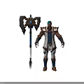 Mythical Warrior Character in Blue White Armor with Green Headband and Giant Blue Gem Axe