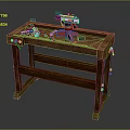 Weapon Maintenance Setup On Wooden Workbench With Tools And Red Parts