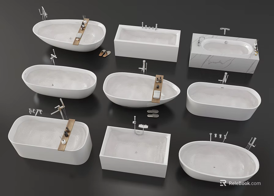 Various Modern Bathtub Designs For Bathroom With Different Shapes And Faucets 3d model 