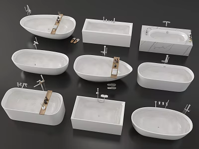 Various Modern Bathtub Designs For Bathroom With Different Shapes And Faucets 3d model