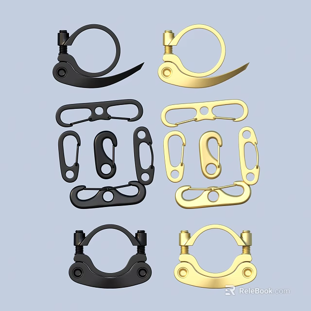 Practical and Durable Black and Gold Metal Accessories for Daily Life Supplies with Various Shapes 3d model 