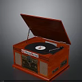 Red Phonograph With Open Lid Vinyl Record And Metro Retail Label