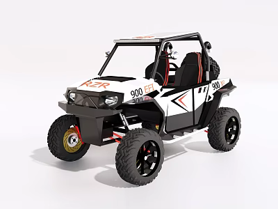 White And Black Off Road UTV With Large Tires Open Cab And Sporty Design 3d model