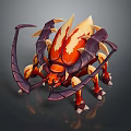 Vibrant Orange Red Beetle Creature With Long Curved Antennae Spiked Exoskeleton And Multiple Legs