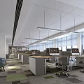 Modern Public Office Area With Spacious Workstations Computers Ergonomic Chairs Large Windows And Bright Lighting 3d model
