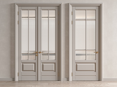 French swing door cream glass door combination 3d model