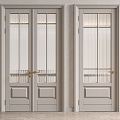 French swing door cream glass door combination 3d model