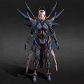 Game Movie Character In Blue And Gold Warrior Armor With Wings