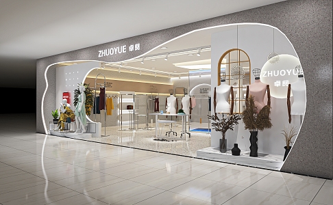 Modern Clothing Store Women's Clothing Store Clothing Shelf Booth Cashier Shaped Showcase Fitting Mirror Nakajima Booth 3d model