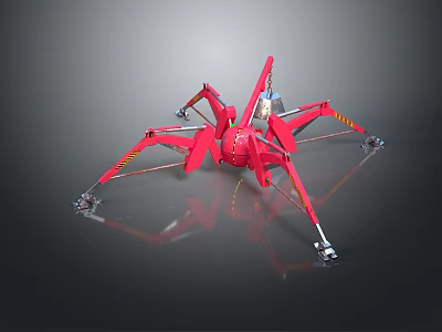 Red Sci Fi Mechanical Spider Game Film Character With Multiple Metallic Legs And Shiny Surface 3d model