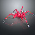 Red Sci Fi Mechanical Spider Game Film Character With Multiple Metallic Legs And Shiny Surface
