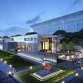 Luxury Modern Sales Office Building Featuring Outdoor Pool Sofa Area Glass Curtain Wall and Landscaping