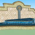 Garden Ornament Featuring Curved Water Pool Decorative Wall Circular Decoration And Green Plants