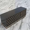 Stylish Modern Black TV Stand With Gold Circular Patterns And Metal Frame Design