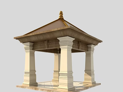 Traditional Pavilion Architecture Design With Golden Roof White Columns And Stone Base 3d model