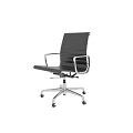 Black Leather Office Chair With Silver Metal Frame Armrests Swivel Base And Rolling Wheels