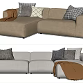 Beige And Light Gray Sectional Sofas With Patterned Pillows And Throw Blanket 3d model