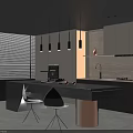 Sleek Modern Kitchen Bar Counter With Stylish Chairs And Warm Ambient Home Interior Lighting