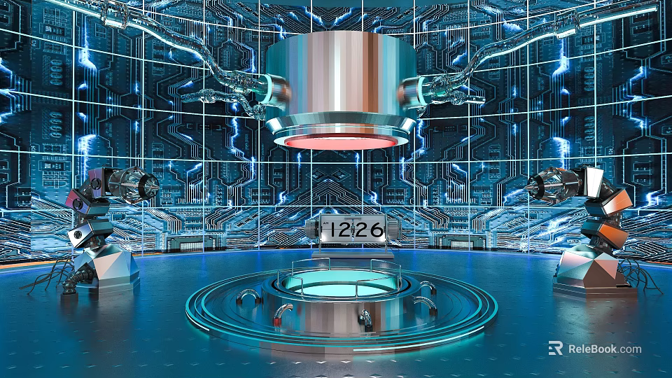 Hi tech Futuristic Control Room With Digital Screens And Metallic Structures 3d model 