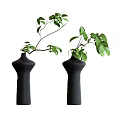 Two Black Modern Vases With Green Leafy Foliage Home Decor 3d model