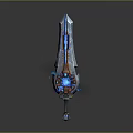 Enchanted Sword With Blue Glow Ornate Crystal Blade And Decorative Hilt