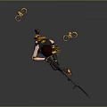 A Woman Kneeling With Sniper Rifle And Flying Yellow Black Drones