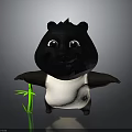 Cute Cartoon Panda 3D Character Holding Green Bamboo With Friendly Expression And Dark Background