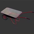 Silver Wheelbarrow With Red Handles Red Wheel And Black Tire On Dark Background