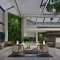 Modern Restaurant Interior Featuring Large Tree Living Plant Walls With Dining Tables