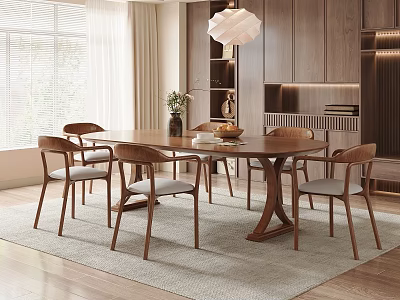 Modern Dining Room Interior With Wooden Table Chairs Pendant Light Window And Rug 3d model