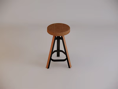 Bar Stool With Round Wooden Seat And Black Metal Legs Modern Stylish Design 3d model