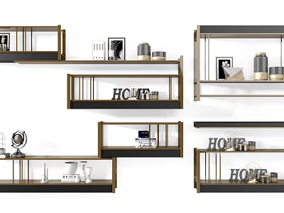 Modern Interior Wall Cabinets With Shelves Decor Items And HOME Sign 3d model
