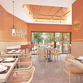 Storefront Design For Restaurant With Orange Signage Glass Door And Tables Chairs